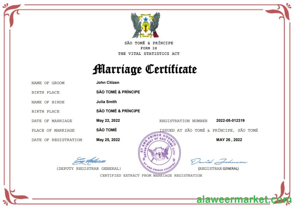 Sao Tome and Principe marriage certificate Word and PDF template